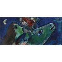 Портреты картины репродукции на заказ - Женщина на зеленом осле с красным букетом