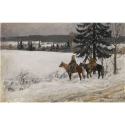 Владимиров Иван «Зимний пейзаж с казаками» - Модульная картины, Репродукции, Декоративные панно, Декор стен