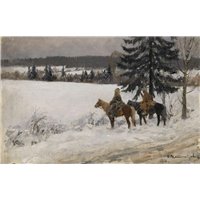 Портреты картины репродукции на заказ - Владимиров Иван «Зимний пейзаж с казаками»
