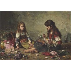 Картина на холсте по фото Модульные картины Печать портретов на холсте Харламов Алексей «Две девочки с цветами»