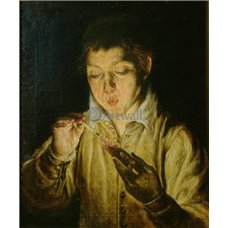 Картина на холсте по фото Модульные картины Печать портретов на холсте Мальчик, дующий на тлеющие угли