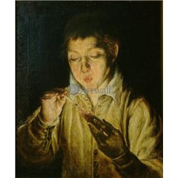 Мальчик, дующий на тлеющие угли - Модульная картины, Репродукции, Декоративные панно, Декор стен