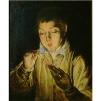 Портреты картины репродукции на заказ - Мальчик, дующий на тлеющие угли