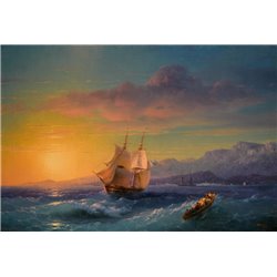Корабль на закате - Модульная картины, Репродукции, Декоративные панно, Декор стен