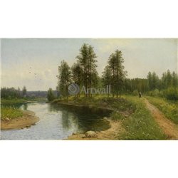 Речной пейзаж с фигурой - Модульная картины, Репродукции, Декоративные панно, Декор стен