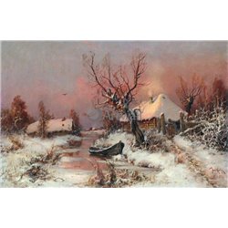 Лодка на зимнем ручье - Модульная картины, Репродукции, Декоративные панно, Декор стен