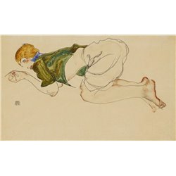 Женщина на коленях опирается на локти - Модульная картины, Репродукции, Декоративные панно, Декор стен