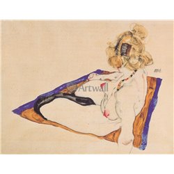 Обнаженная, сидящая на коричневом покрывале - Модульная картины, Репродукции, Декоративные панно, Декор стен