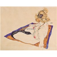 Портреты картины репродукции на заказ - Обнаженная, сидящая на коричневом покрывале