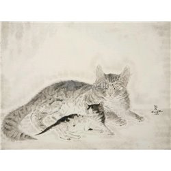 Кошка с котентком - Модульная картины, Репродукции, Декоративные панно, Декор стен