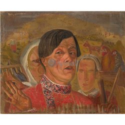 Автопортрет с курицей и петухом - Модульная картины, Репродукции, Декоративные панно, Декор стен