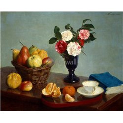 Натюрморт с цветами, фруктами и книгой - Модульная картины, Репродукции, Декоративные панно, Декор стен