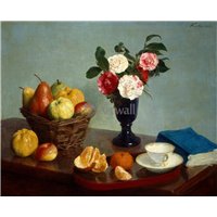 Портреты картины репродукции на заказ - Натюрморт с цветами, фруктами и книгой