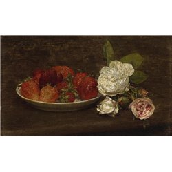 Натюрморт с клубникой и розами - Модульная картины, Репродукции, Декоративные панно, Декор стен