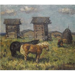 Лошади в поле - Модульная картины, Репродукции, Декоративные панно, Декор стен