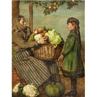Портреты картины репродукции на заказ - Бабушка и внучка с корзиной для овощей