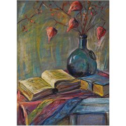 Натюрморт с книгами и физалисом - Модульная картины, Репродукции, Декоративные панно, Декор стен