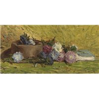Портреты картины репродукции на заказ - Астры, шляпа и книга