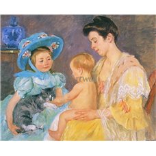 Картина на холсте по фото Модульные картины Печать портретов на холсте Дети, играющие с кошкой