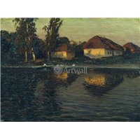 Дома у реки на закате