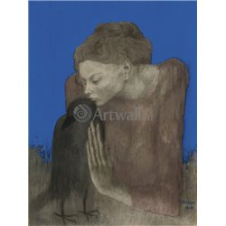 Женщиа с вороном - Модульная картины, Репродукции, Декоративные панно, Декор стен