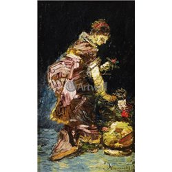 Женщина с цветами - Модульная картины, Репродукции, Декоративные панно, Декор стен