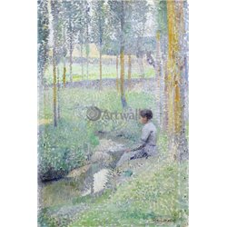 Женщина, сидящая около ручья - Модульная картины, Репродукции, Декоративные панно, Декор стен