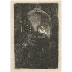 Женщина, разговаривающая с мужчиной и детьми - Модульная картины, Репродукции, Декоративные панно, Декор стен