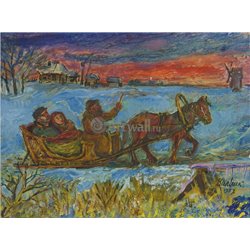 Катание на санях, закат - Модульная картины, Репродукции, Декоративные панно, Декор стен