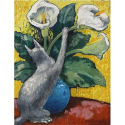Кошка, играющая с цветами - Модульная картины, Репродукции, Декоративные панно, Декор стен