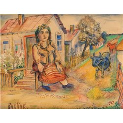 Крестьянка и корова - Модульная картины, Репродукции, Декоративные панно, Декор стен