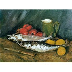 Натюрморт со скумбрией, лимонами и помидорами - Модульная картины, Репродукции, Декоративные панно, Декор стен