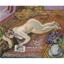 Обнаженная, лежащая с книгой на ковре - Модульная картины, Репродукции, Декоративные панно, Декор стен