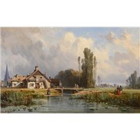 Оживленная деревня у реки