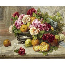 Натюрморт с розами и фруктами - Модульная картины, Репродукции, Декоративные панно, Декор стен