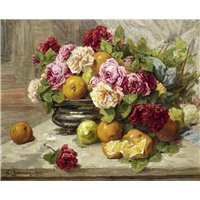 Натюрморт с розами и фруктами