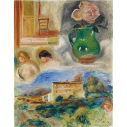 Пейзаж с женской головой - Модульная картины, Репродукции, Декоративные панно, Декор стен