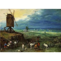 Пейзаж с мельницей - Модульная картины, Репродукции, Декоративные панно, Декор стен