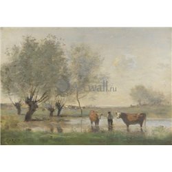 Пейзаж с коровами - Модульная картины, Репродукции, Декоративные панно, Декор стен