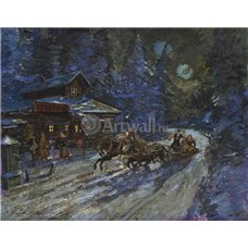 Картина на холсте по фото Модульные картины Печать портретов на холсте Поездка на тройке при луне