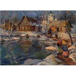 Русская деревня зимой - Модульная картины, Репродукции, Декоративные панно, Декор стен