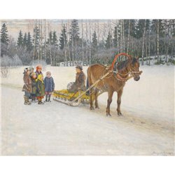 Сани с детьми - Модульная картины, Репродукции, Декоративные панно, Декор стен