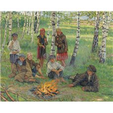 Картина на холсте по фото Модульные картины Печать портретов на холсте У костра