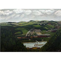 Холмы и реки, пароход в сонной лощине - Модульная картины, Репродукции, Декоративные панно, Декор стен