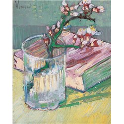 Цветущая ветвь миндаля в стакане и книга - Модульная картины, Репродукции, Декоративные панно, Декор стен