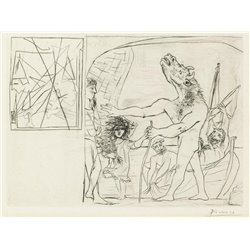 Слепой минотавр, которым управляет девочка с цветами - Модульная картины, Репродукции, Декоративные панно, Декор стен