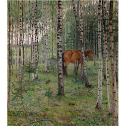 Лошадь в березовой роще - Модульная картины, Репродукции, Декоративные панно, Декор стен
