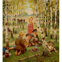Дети у костра - Модульная картины, Репродукции, Декоративные панно, Декор стен