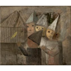 Дети перед клеткой с канарейкой - Модульная картины, Репродукции, Декоративные панно, Декор стен