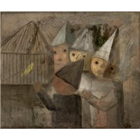 Портреты картины репродукции на заказ - Дети перед клеткой с канарейкой